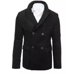 Čierny dvojradový kabát s ozdobnými gombíkmi pre pánov