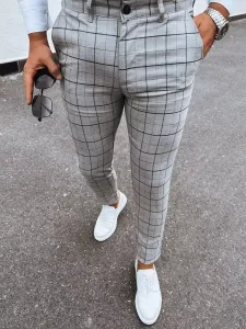 Men's Light Grey Checkered Chino Trousers Dstreet #6153761