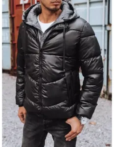 Pánska zimná bunda prešívaná s kapucňou čierna HEAVY