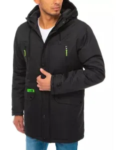 Pánska zimná bunda s kapucňou zips čierna