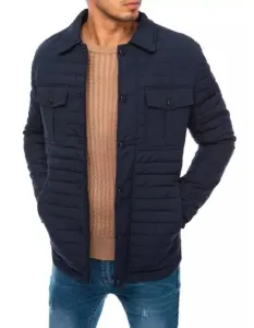 Pánska zimná prešívaná bunda bez kapucne LEAS modrá
