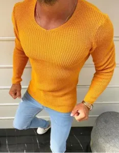 Pánsky sveter so šnúrkou na zaväzovanie žltý