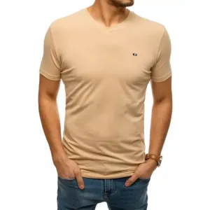 Béžové bavlnené tričko s véčkovým výstrihom pre pánov