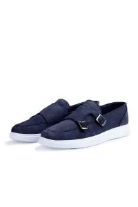 Ducavelli Airy Genuine Leather & Suede Men's Casual Shoes, Suede Loafers, Summer Shoes Navy Blue