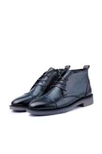Ducavelli Birmingham Genuine Leather Lace-Up Zippered Anti-Slip Sole Daily Boots Navy Blue
