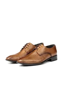 Ducavelli Croco Genuine Leather Men's Classic Shoes, Derby Classic Shoes, Lace-Up Classic Shoes