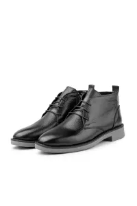 Ducavelli London Genuine Leather Anti-Slip Sole Lace-Up Zipper Chelsea Casual Boots Black
