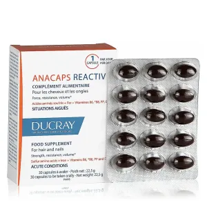 Ducray Anacaps Reactiv pre vlasy a nechty: Reakčné faktory 30 kapsúl