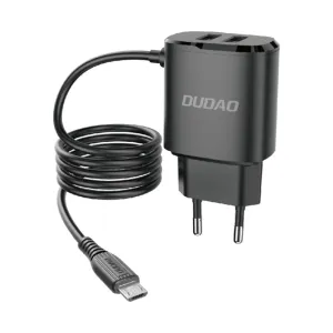 Dudao A2Pro sieťová nabíjačka 2x USB + vstavaný Micro USB kábel 12W, čierna (A2ProM black)