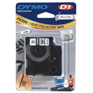 Dymo originál páska do tlačiarne štítkov, Dymo, 16960, S0718070, černý tlač/biely podklad, 5.5m, 19mm, D1, špeciálna - permanentn