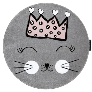 Detský kusový koberec Petit Cat crown grey kruh Rozmery kobercov: 160x160 (priemer) kruh