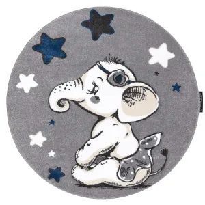 Detský kusový koberec Petit Elephant stars grey kruh Rozmery kobercov: 140x140 (priemer) kruh