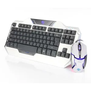 E-blue Auroza, sada klávesnice s optickou herní myší, US, herní, drátová (USB), bílá, 1+1