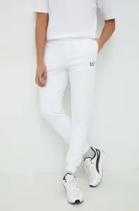 Bavlnené tepláky EA7 Emporio Armani biela farba, jednofarebné #8978854