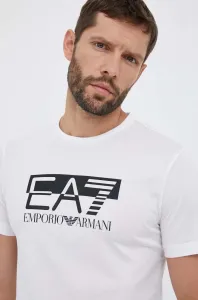Bavlnené tričko EA7 Emporio Armani biela farba, s potlačou #8700100