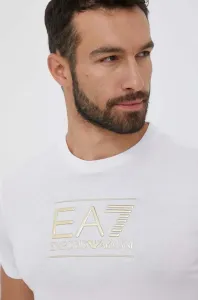 Bavlnené tričko EA7 Emporio Armani biela farba, s potlačou #8741201