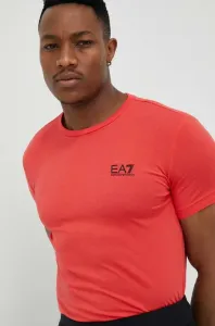 Bavlnené tričko EA7 Emporio Armani červená farba, jednofarebné #162307