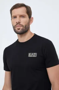 Bavlnené tričko EA7 Emporio Armani čierna farba, jednofarebný