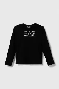 Detská bavlnená košeľa s dlhým rukávom EA7 Emporio Armani čierna farba, s potlačou #8736237