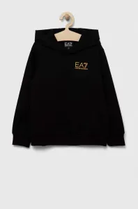Detská bavlnená mikina EA7 Emporio Armani čierna farba, s kapucňou, s potlačou #8736204