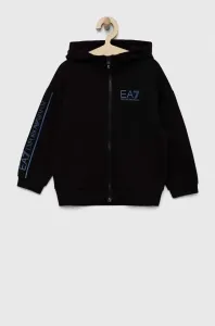 Detská bavlnená mikina EA7 Emporio Armani čierna farba, s kapucňou, s potlačou #7978357