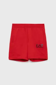Detské bavlnené šortky EA7 Emporio Armani červená farba, nastaviteľný pás #6607095