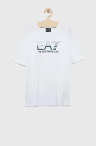 Detské bavlnené tričko EA7 Emporio Armani biela farba, s potlačou #8003249