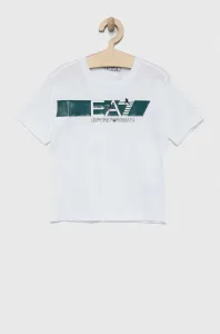 Detské bavlnené tričko EA7 Emporio Armani biela farba, s potlačou #7523361