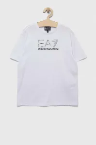 Detské bavlnené tričko EA7 Emporio Armani biela farba, s potlačou #8702462