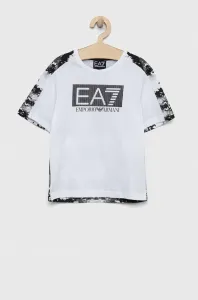 Detské bavlnené tričko EA7 Emporio Armani biela farba, vzorovaný