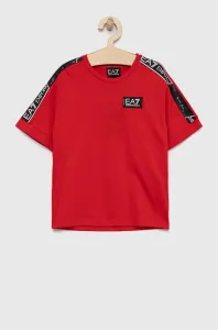 Detské bavlnené tričko EA7 Emporio Armani červená farba, s potlačou #4252462