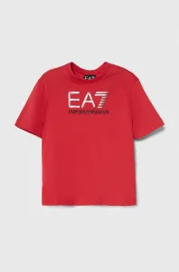 Detské bavlnené tričko EA7 Emporio Armani červená farba, s potlačou #8702463