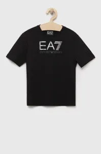 Detské bavlnené tričko EA7 Emporio Armani čierna farba, s potlačou #8702461