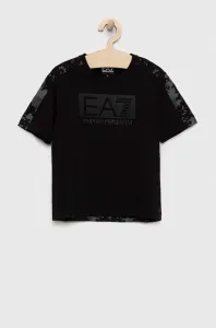Detské bavlnené tričko EA7 Emporio Armani čierna farba, vzorovaný