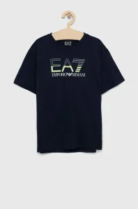 Detské bavlnené tričko EA7 Emporio Armani tmavomodrá farba, s potlačou #6260549
