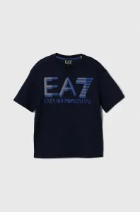 Detské bavlnené tričko EA7 Emporio Armani tmavomodrá farba, s potlačou #8766217