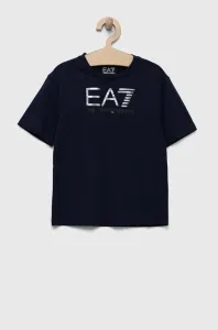 Detské bavlnené tričko EA7 Emporio Armani tmavomodrá farba, s potlačou #8702460