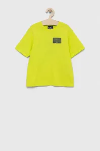 Detské bavlnené tričko EA7 Emporio Armani zelená farba, s potlačou #7526694