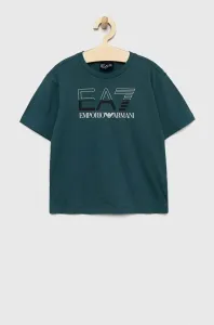 Detské bavlnené tričko EA7 Emporio Armani zelená farba, s potlačou #8003250