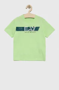 Detské bavlnené tričko EA7 Emporio Armani zelená farba, s potlačou #7523362