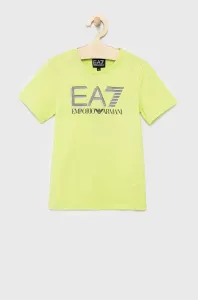 Detské bavlnené tričko EA7 Emporio Armani zelená farba, s potlačou #206600
