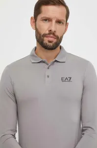 Tričko s dlhým rukávom EA7 Emporio Armani pánsky, šedá farba, jednofarebný #8800076
