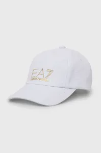 Bavlnená čiapka EA7 Emporio Armani biela farba, s nášivkou #205716