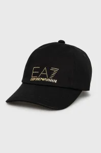 Bavlnená čiapka EA7 Emporio Armani čierna farba, s nášivkou #205715