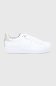 Kožená obuv EA7 Emporio Armani biela farba, na plochom podpätku #7064998