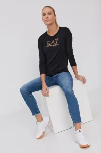 Tričko s dlhým rukávom EA7 Emporio Armani dámske, čierna farba #4688592
