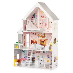 Krásny drevený domček pre bábiky s nábytkom