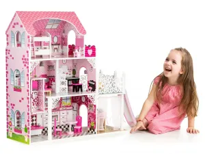 Drevený domček pre bábiky XXL s výťahom a šmykľavkou ECOTOYS
