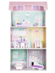 ECOTOYS Trojposchodový domček pre bábiky jahodový