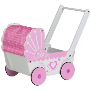 EcoToys Drevený kočík pre bábiky, ružová / biela, TT003
